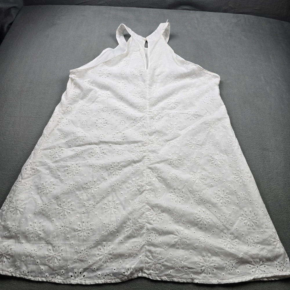 Womens White Cotton Floral Eyelet Halter Mini Dress XL Sleeveless A-Line Summer - Picture 10 of 11